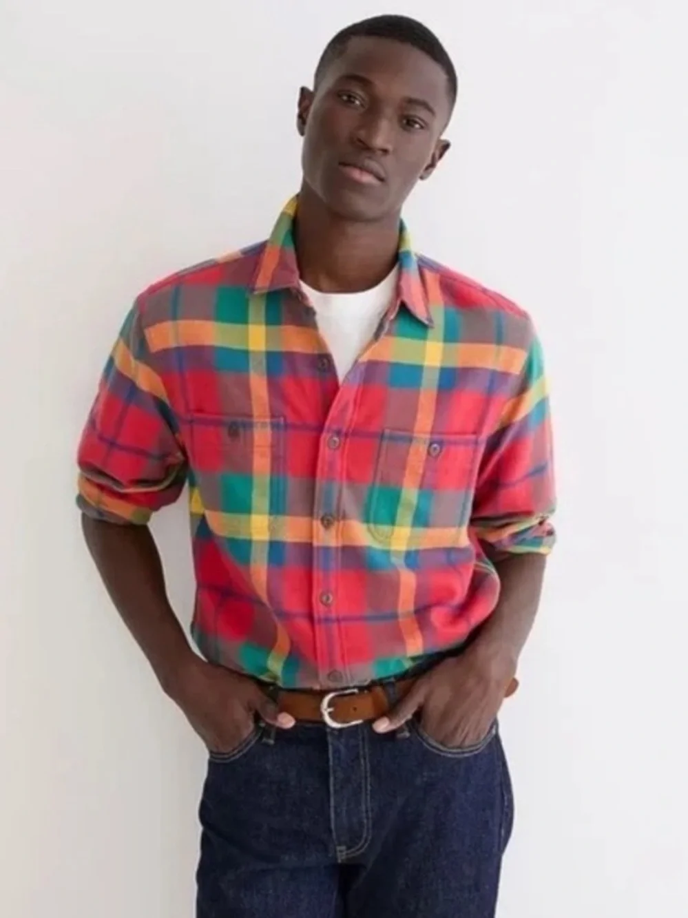 J.Crew Midweight Flannel Workshirt in Debbie Red Green Plaid